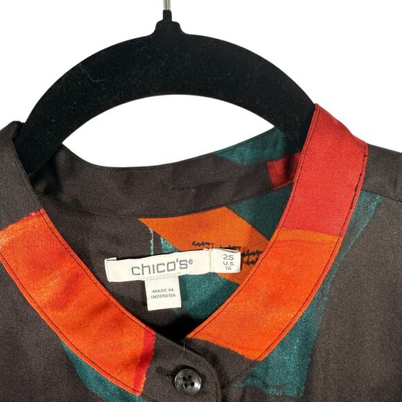 Chicos Abstract Floral Print Button Front Blouse Career Office Women 2.5 US L 14 - Picture 4 of 7